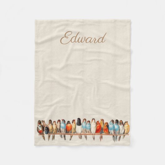 鳥と鳩のライン フリースブランケット (正面)