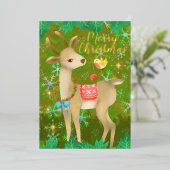 鳥と鹿のクリスマス 箔シーズンカード (立ち正面)