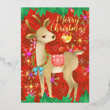 鳥と鹿のクリスマス。赤