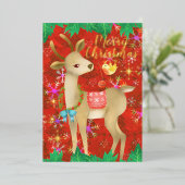 鳥と鹿のクリスマス。赤 箔シーズンカード (立ち正面)