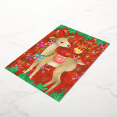 鳥と鹿のクリスマス。赤 箔シーズンカード (回転した状態)