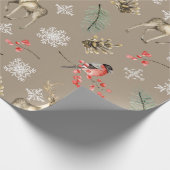 鳥と鹿のスタッグウッドランドをテーマにしたクリスマス ラッピングペーパー (角)