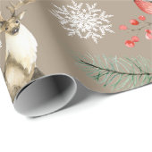 鳥と鹿のスタッグウッドランドをテーマにしたクリスマス ラッピングペーパー (ロールコーナー)