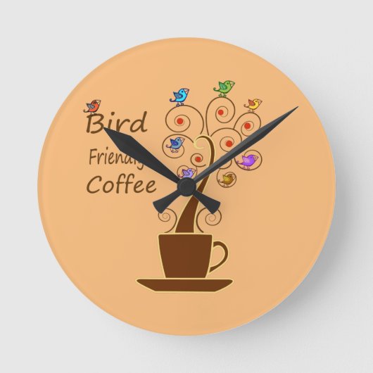 鳥に優しいコーヒー ラウンド壁時計 (正面)
