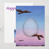 鳥に囲まれた巨大な飛行する卵のイラスト シーズンカード (正面/裏面)