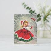 鳥に歌うヴィンテージのクリスマスガール シーズンポストカード (スタンド正面)