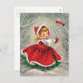 鳥に歌うヴィンテージのクリスマスガール シーズンポストカード (正面/裏面)
