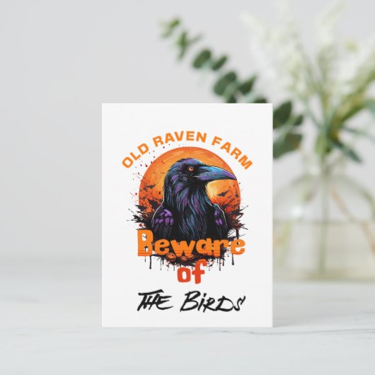 鳥に気を付ける古いカラスの農場不気味 ポストカード (スタンド正面)
