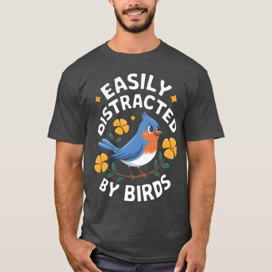 鳥に気を取られがちなレトロおもしろデザイン Tシャツ (正面)