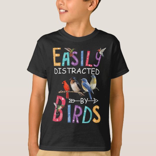 鳥に気を取られやすい 面白い 鳥好き Tシャツ (正面)