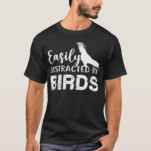 鳥に気を取られやすい 鳥好き ファニー ビンテージ Tシャツ (正面)