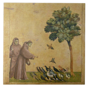 鳥に説教するAssisiのSt Francis タイル