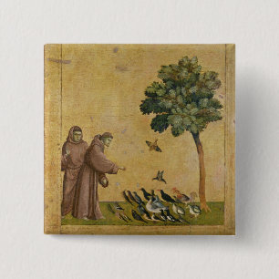 鳥に説教するAssisiのSt Francis 缶バッジ
