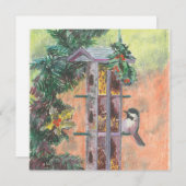 鳥に餌をあげる フラット ホリデー カード (正面/裏面)