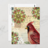 鳥のいる古い手紙とポストカードのコラージュ ポストカード (正面/裏面)