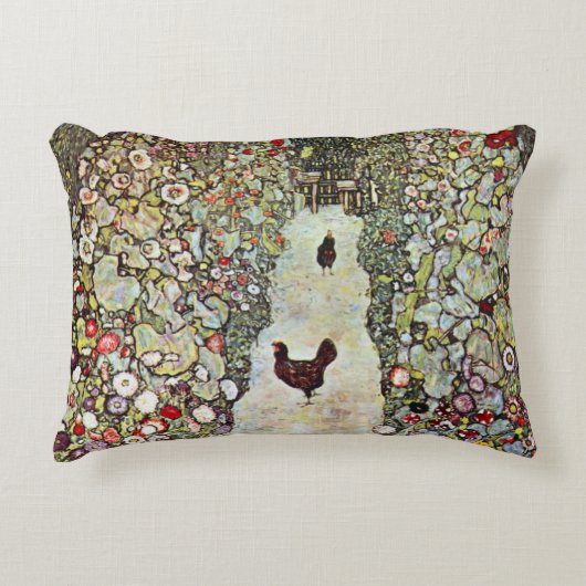鳥のいる庭園の小道、グスタフ・クリムト、アール・ヌーヴォー アクセントクッション (正面)