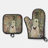 鳥のいる庭園の小道、グスタフ・クリムト、アール・ヌーヴォー 鍋つかみ&鍋敷きセット (正面)