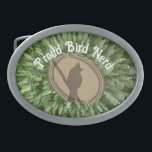 鳥のおたく誇りを持ったシルエットグリーンブラウンバーダー 卵形バックル<br><div class="desc">シルエットの背後に緑のスターバストを持つ茶色の鳥シルエットを特徴とする鳥のおたくベルトバックル誇りを持ったで、あなたの衣装に鳥の愛のtouchを追加ストライプする。鳥の誇りを持ったおたくの上に「鳥の画像」が表示され、簡単に行うことがカスタマイズできる。オリジナルデザイン- C. McGouldrick</div>