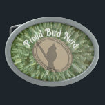 鳥のおたく誇りを持ったシルエットグリーンブラウンバーダー 卵形バックル<br><div class="desc">シルエットの背後に緑のスターバストを持つ茶色の鳥シルエットを特徴とする鳥のおたくベルトバックル誇りを持ったで、あなたの衣装に鳥の愛のtouchを追加ストライプする。鳥の誇りを持ったおたくの上に「鳥の画像」が表示され、簡単に行うことがカスタマイズできる。オリジナルデザイン- C. McGouldrick</div>