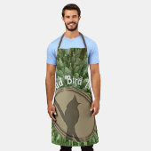 鳥のおたく誇りを持ったシルエットブラウングリーンバード エプロン (着用した状態)