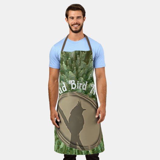鳥のおたく誇りを持ったシルエットブラウングリーンバード エプロン (着用した状態)