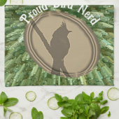 鳥のおたく誇りを持ったシルエットブラウングリーンバード キッチンタオル (折り畳み)