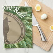 鳥のおたく誇りを持ったシルエットブラウングリーンバード キッチンタオル (四つ折り)