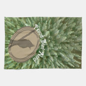 鳥のおたく誇りを持ったシルエットブラウングリーンバード キッチンタオル (横)