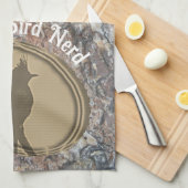 鳥のおたく誇りを持ったシルエットブラウングリーンバード キッチンタオル (四つ折り)