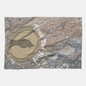 鳥のおたく誇りを持ったシルエットブラウングリーンバード キッチンタオル (横)