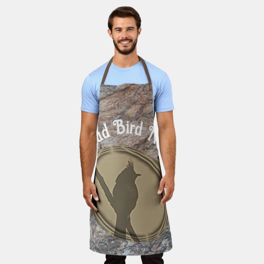 鳥のおたく誇りを持ったシルエット茶色の木のバーダー エプロン (着用した状態)