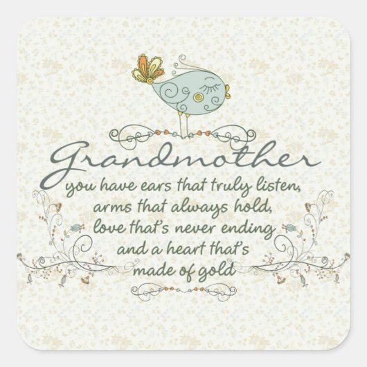 鳥のおばあちゃん詩 スクエアシール (正面)
