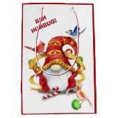 鳥のおもしろいクリスマスとリボン格言 ミディアムペーパーバッグ (正面)