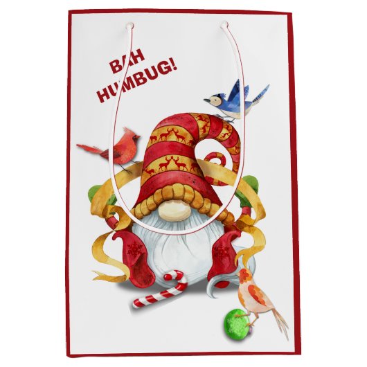 鳥のおもしろいクリスマスとリボン格言 ミディアムペーパーバッグ (正面)