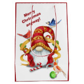 鳥のおもしろいクリスマスとリボン格言 ミディアムペーパーバッグ (裏面)