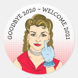 鳥のおもしろいレトロ女性の反転 ラウンドシール