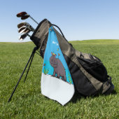 鳥のおもしろい漫画と可愛い海馬 ゴルフタオル (グリーン)