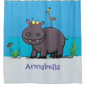 鳥のおもしろい漫画と可愛い海馬 シャワーカーテン (正面)