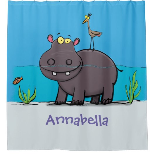 鳥のおもしろい漫画と可愛い海馬 シャワーカーテン (正面)