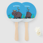 鳥のおもしろい漫画と可愛い海馬 ハンドファン (正面&裏面)