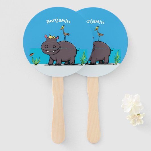 鳥のおもしろい漫画と可愛い海馬 ハンドファン (正面&裏面)