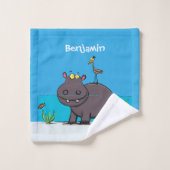 鳥のおもしろい漫画と可愛い海馬 バスタオルセット (ウォッシュタオル)