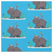 鳥のおもしろい漫画と可愛い海馬 ファブリック (クローズアップ)