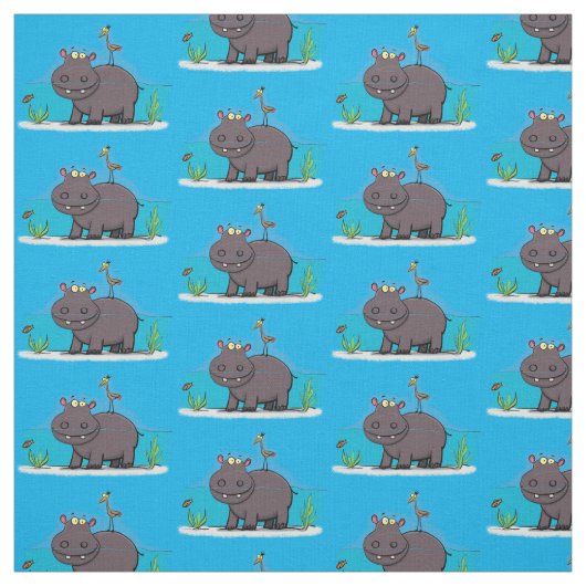 鳥のおもしろい漫画と可愛い海馬 ファブリック (見本)