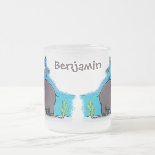 鳥のおもしろい漫画と可愛い海馬 フロストグラスマグカップ (中央)