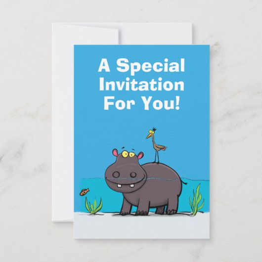 鳥のおもしろい漫画と可愛い海馬 招待状 (裏面)