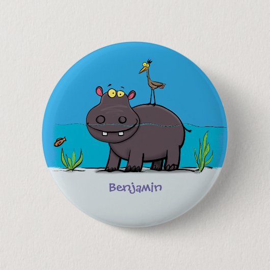 鳥のおもしろい漫画と可愛い海馬 缶バッジ (正面)