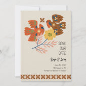 鳥のお洒落フォークアート日付を保存 招待状 (正面)