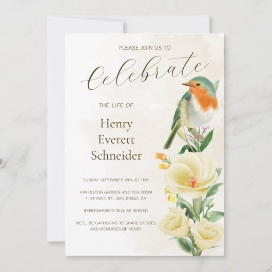 鳥のお祝い記念写真付き 招待状 (正面)