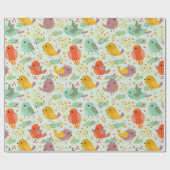 鳥のかわいい小鳥のアートパターン ラッピングペーパー (フラット)